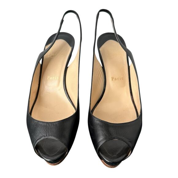 Christian Louboutin Authentic Cathay 100 Blk Platform Slingback Size 38.5/US 8.5 - Picture 5 of 8